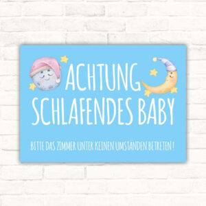 Schild Achtung schlafendes Baby blau Junge