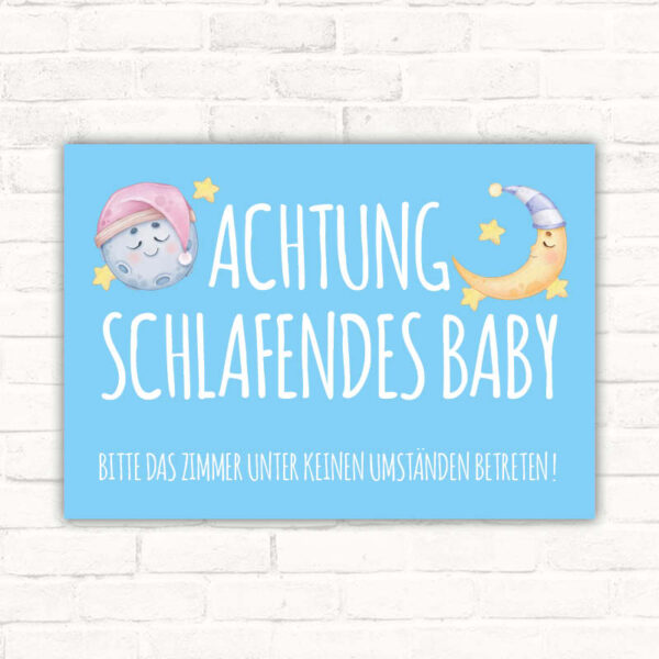 Schild Achtung schlafendes Baby blau Junge
