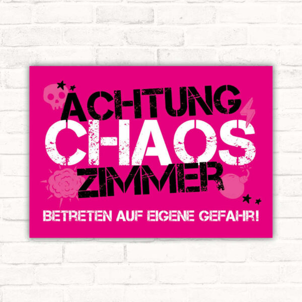 Schild Achtung Chaos Zimmer Kinderzimmer Mädchen