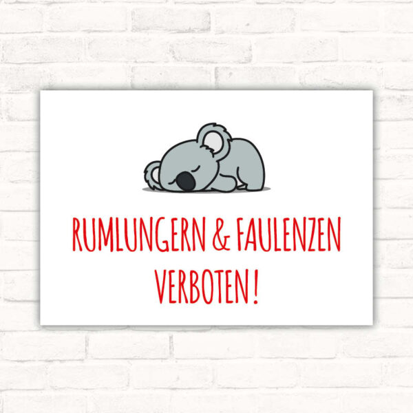 Schild Rumlungern und Faulenzen verboten - Koalabär