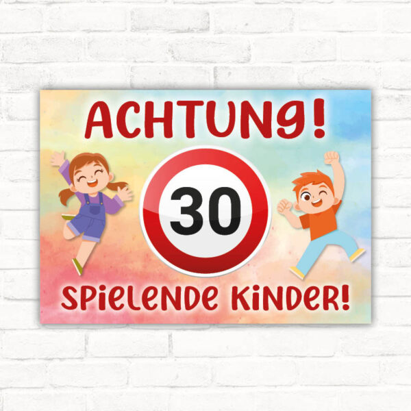 Schild 30 fahren - Achtung spielende Kinder