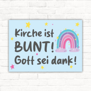 Schild Kirche ist bunt