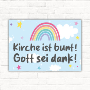 Schild Kirche Homosexuell Regenbogen bunt