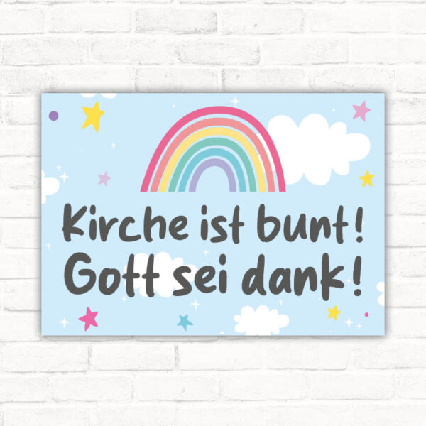 Schild Kirche Homosexuell Regenbogen bunt