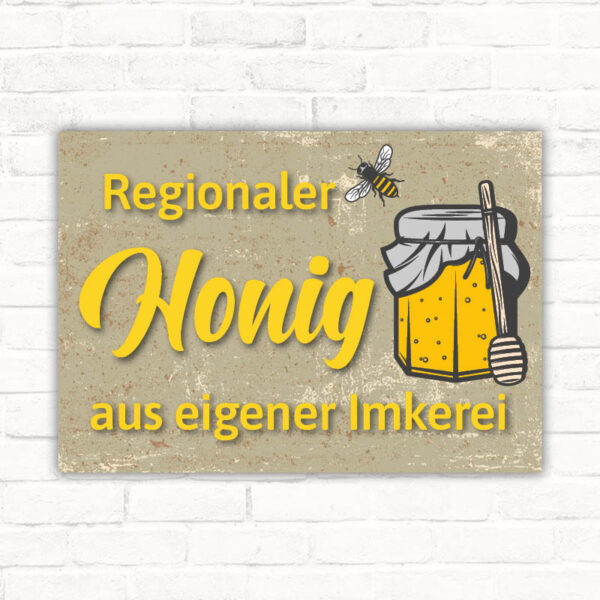 Schild Regionaler Honig aus eigener Imkerei - vintage oldschool Honigglas