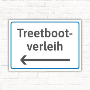 Schild Tretbootverleih Pfeil links Hinweis