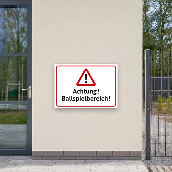 Ballspielbereich Schild – Achtung! Warnschild für Spielbereiche