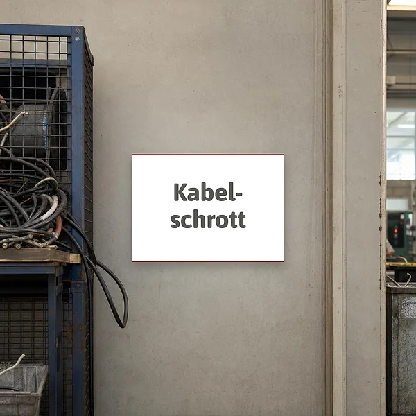 Querformat-Schild zur Kennzeichnung einer Sammelstelle für Kabelschrott an einem Schrottplatz oder in einem Lagerbereich