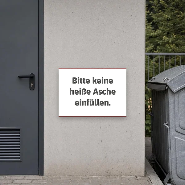 Verbotsschild Bitte keine heiße Asche einfüllen
