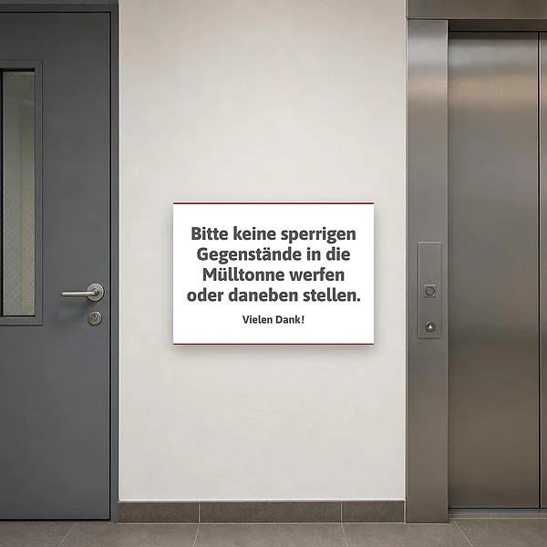 Verbotsschild Keine sperrigen Gegenstände in die Mülltonne werfen