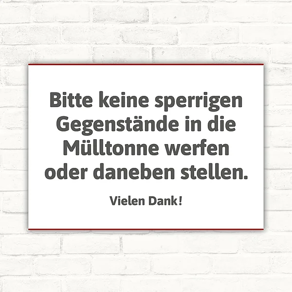 Verbotsschild Keine sperrigen Gegenstände in die Mülltonne werfen