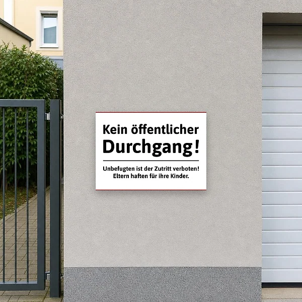 Verbotsschild Kein öffentlicher Durchgang – Unbefugten Zutritt verboten
