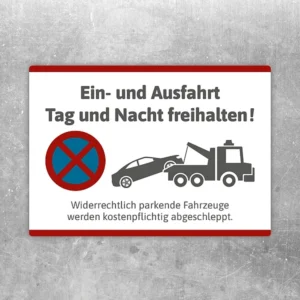 Aufkleber Einfahrt Tag und Nacht freihalten mit Verbotszeichen und Abschleppsymbol