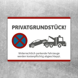 Aufkleber mit Privatgrundstück-Hinweis und Abschlepper für klare Parkregelung