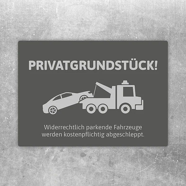 Grau edler Aufkleber mit Privatgrundstück-Hinweis und Abschleppsymbol für Zufahrten.