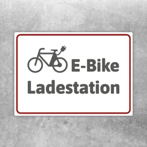 Aufkleber mit Fahrradsymbol und Text E-Bike Ladestation für klare Ladeplatz-Kennzeichnung.