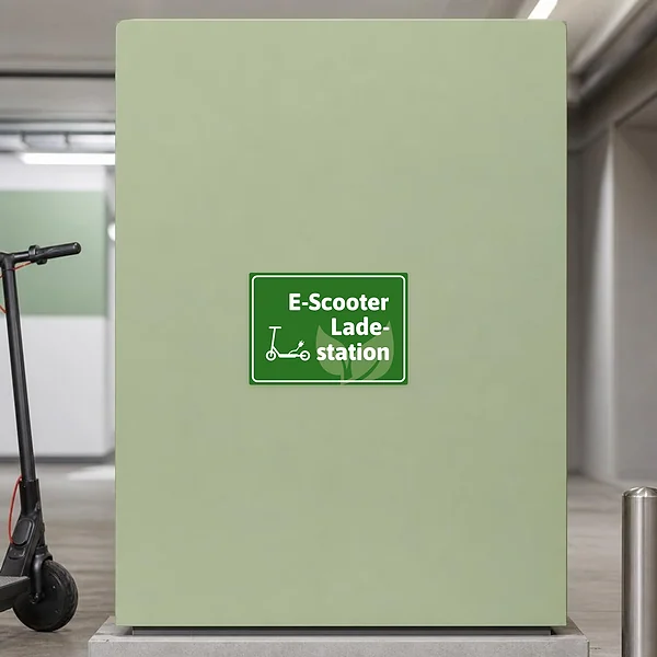 Hinweisaufkleber E-Scooter-Ladestation grün zur Kennzeichnung eines Ladepunkts für E-Scooter.