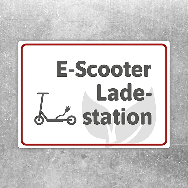 Aufkleber mit der Beschriftung E-Scooter-Ladestation und Scooter-Symbol für Ladebereiche.