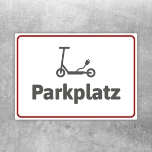 Aufkleber mit E-Scooter-Symbol und dem Hinweis Parkplatz für klare Stellplatzkennzeichnung.