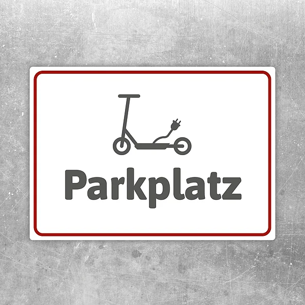 Aufkleber mit E-Scooter-Symbol und dem Hinweis Parkplatz für klare Stellplatzkennzeichnung.