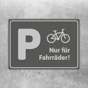 Grauer Aufkleber mit Parkplatzsymbol und Hinweis nur für Fahrräder für klare Fahrradstellplätze.