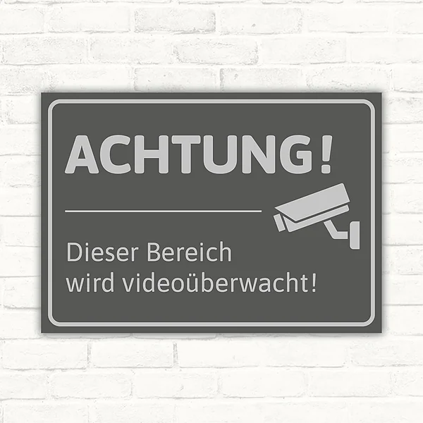 Schild mit dem Hinweis Video-Bereich und Kamerasymbol für überwachte Zonen.