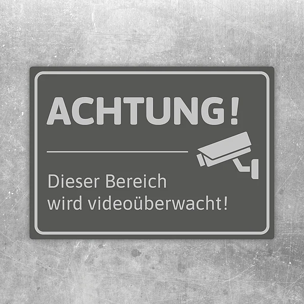 Aufkleber mit dem Hinweis Video-Bereich und Kamerasymbol für überwachte Zonen.