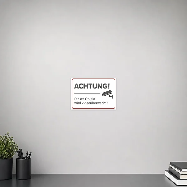 Hinweisaufkleber Video-Objekt mit Kamerasymbol und Text für Bereiche mit Videoüberwachung.