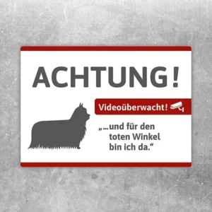 Aufkleber mit Yorkshire-Terrier und Videoüberwachungshinweis für Eingang oder Fenster.