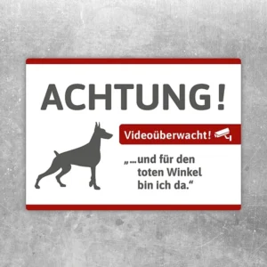 Aufkleber mit Hundesilhouette und Hinweis auf Videoüberwachung für Eingänge und Tore.