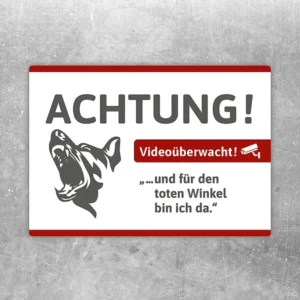 Aufkleber mit Hund-Video-Wachhund-Motiv und auffälligem Warnhinweis für Eingänge und Grundstücke.