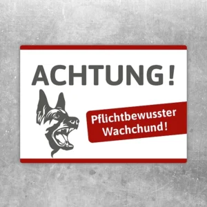 Aufkleber mit Schäferhund und Hinweis auf einen wachsamen Wachhund für Tor oder Eingang.