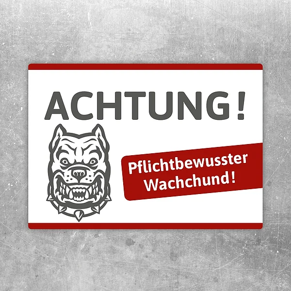 Aufkleber mit weißer Wachhund-Bulldogge und deutlicher Hinweiswirkung für Eingang, Tor oder Zaun.
