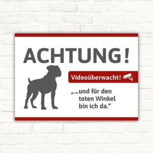 Schild mit Boxer-Silhouette und Hinweis auf Videoüberwachung am Eingang.