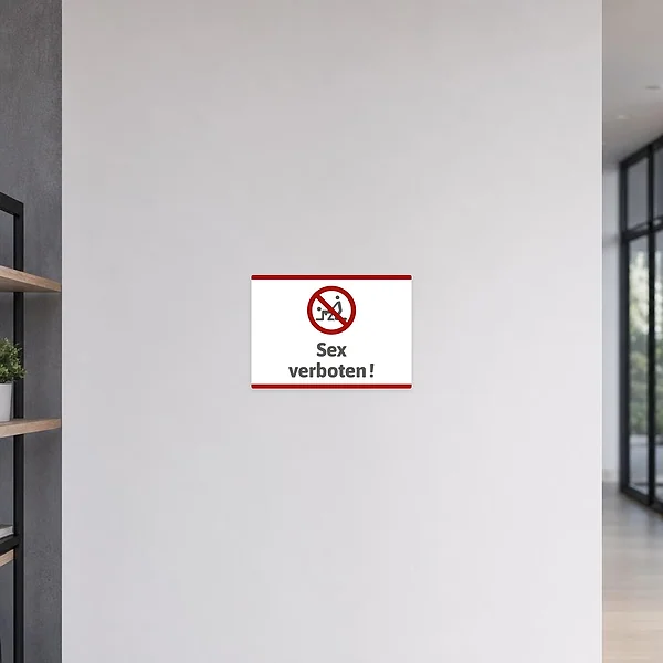 Querformatiger Aufkleber mit dem Verbotsmotiv Sex verboten für Türen, Kabinen und private Bereiche.