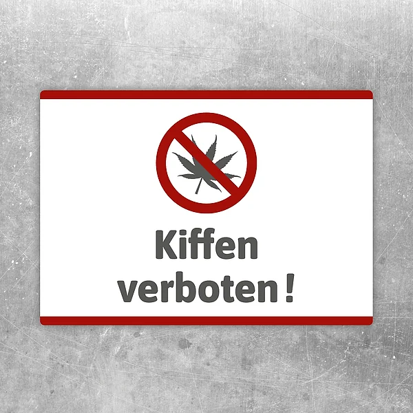 Aufkleber mit durchgestrichenem Cannabisblatt und dem Text Kiffen verboten.