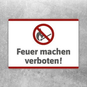 Aufkleber mit durchgestrichenem Flammensymbol und dem Text Feuer machen verboten