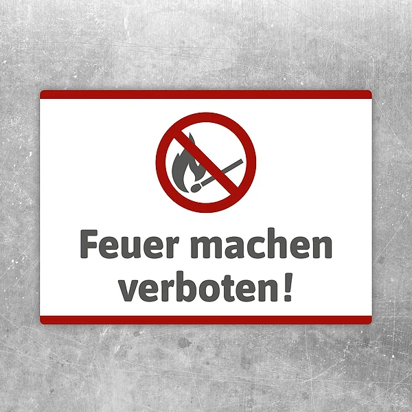 Aufkleber mit durchgestrichenem Flammensymbol und dem Text Feuer machen verboten