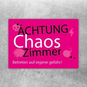 Aufkleber mit dem Motiv „Achtung Chaos Zimmer“ für ein Mädchen-Kinderzimmer.