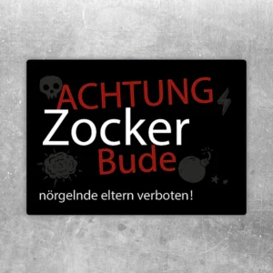 Aufkleber mit dem Spruch Achtung Zockerbude für Gamingzimmer und Kinderzimmer.