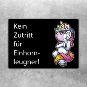Aufkleber mit Einhorn und Text: Kein Zutritt für Einhornleugner.
