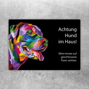 Aufkleber mit Rottweiler und dem Text Achtung Hund im Haus für den Eingangsbereich.