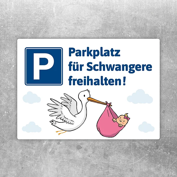 Aufkleber mit Hinweis Parkplatz für Schwangere freihalten und freundlichem Parkplatzsymbol.