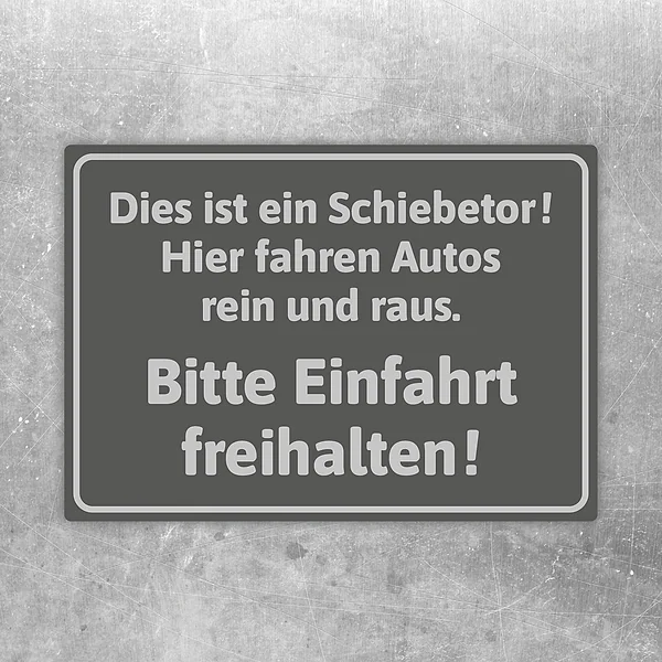 Grauer Aufkleber mit Hinweis für ein Schiebetor und den Text Bitte Einfahrt freihalten.