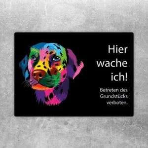 Aufkleber mit Dalmatiner und dem Text Hier wache ich für Eingang oder Tür.