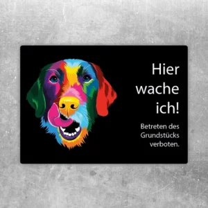 Setter-Aufkleber mit dem Spruch Hier wache ich für Eingang, Zaun oder Haustür.