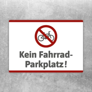 Aufkleber mit durchgestrichenem Fahrradsymbol und Text „Kein Fahrradparkplatz“
