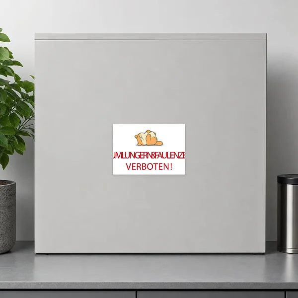 Lustiger Aufkleber mit liegender Katze und dem Hinweis Rumlungern und Faulenzen verboten.