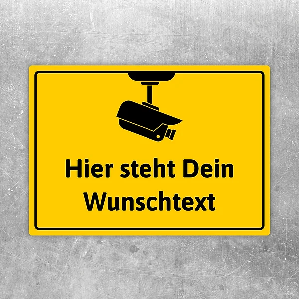 Aufkleber mit Kamerasymbol und Wunschtext für den Hinweis auf Videoüberwachung.
