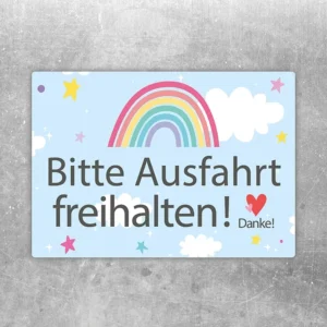 Aufkleber mit der Aufschrift Bitte Ausfahrt freihalten. Danke! und Herzmotiv.